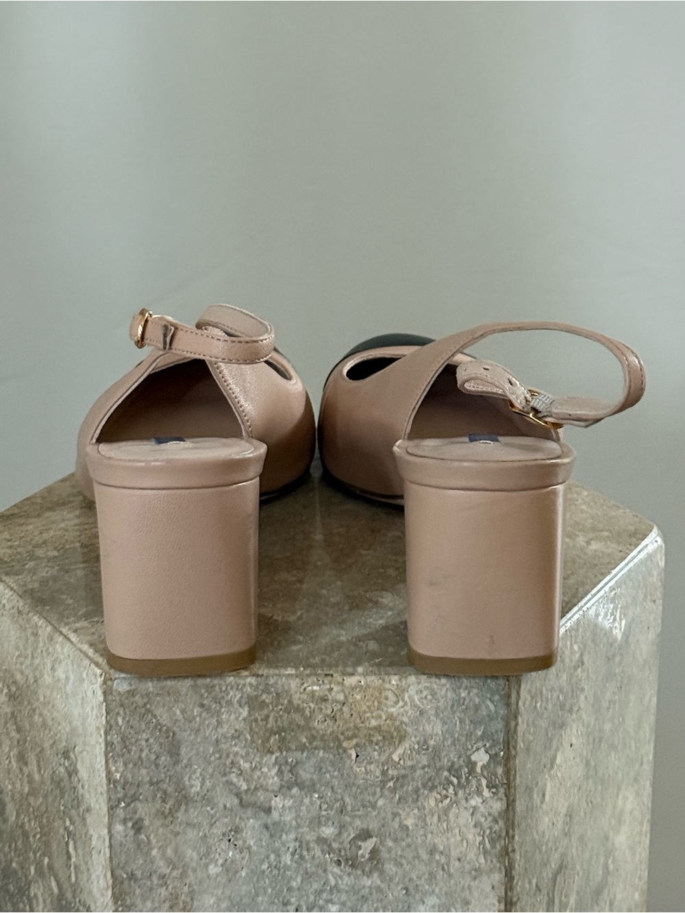 Stuart Weitzman Beige and Black Two-Tone Slingback Heels - Picture 6 of 13